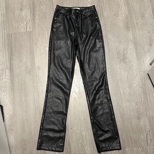 Zara Black Straight Leg Women Leather Pants